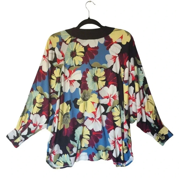 NWT $450 Smythe Viscose Blocked Kimono Floral Blouse Top Size XS with Black Trim - Picture 4 of 11